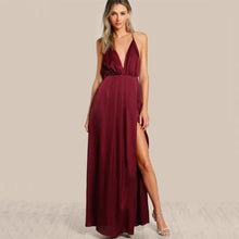 Charger l&#39;image dans la galerie, High Slit Satin Plunge Neck Cross Back Dress