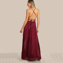 Charger l&#39;image dans la galerie, High Slit Satin Plunge Neck Cross Back Dress