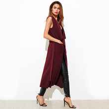 Charger l&#39;image dans la galerie, Burgundy Patch Pocket Detail Waterfall Belt Long Outer Vest