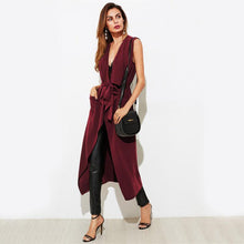 Charger l&#39;image dans la galerie, Burgundy Patch Pocket Detail Waterfall Belt Long Outer Vest