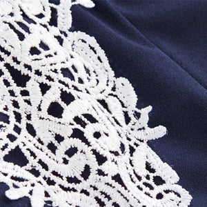 Navy Floral Lace Yoke Dress