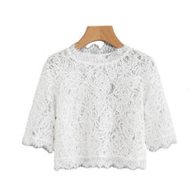 Load image into Gallery viewer, Hollow Out Eyelash Lace Plain Crop Top
