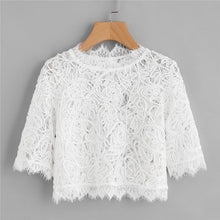 Load image into Gallery viewer, Hollow Out Eyelash Lace Plain Crop Top