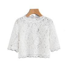 Load image into Gallery viewer, Hollow Out Eyelash Lace Plain Crop Top