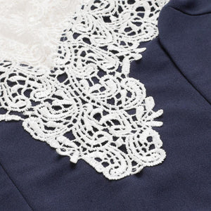 Navy Floral Lace Yoke Dress