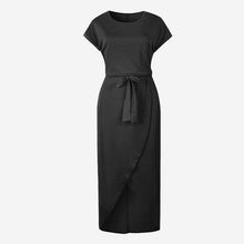 Cargar imagen en el visor de la galería, Short Sleeve Tie waist Asymmetric Hem Dress