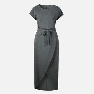 Short Sleeve Tie waist Asymmetric Hem Dress