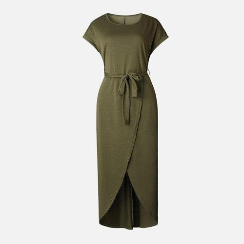 Short Sleeve Tie waist Asymmetric Hem Dress