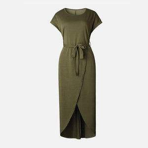 Short Sleeve Tie waist Asymmetric Hem Dress