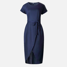 Cargar imagen en el visor de la galería, Short Sleeve Tie waist Asymmetric Hem Dress