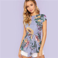 Load image into Gallery viewer, Multicolor Bohemian Floral And Striped Print Top
