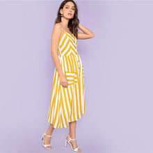 Charger l&#39;image dans la galerie, Striped Spaghetti Strap High Waist Mid-Calf Cami Dress