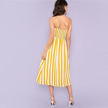 Charger l&#39;image dans la galerie, Striped Spaghetti Strap High Waist Mid-Calf Cami Dress