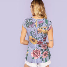 Load image into Gallery viewer, Multicolor Bohemian Floral And Striped Print Top