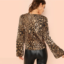 Load image into Gallery viewer, Flounce Sleeve Leopard Print Surplice Wrap Top