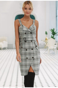 Plaid Strap Double Breasted Dress