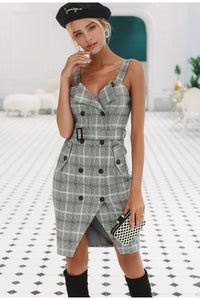 Plaid Strap Double Breasted Dress