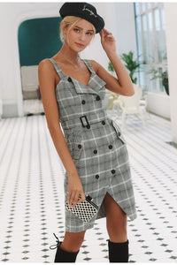 Plaid Strap Double Breasted Dress