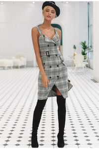 Plaid Strap Double Breasted Dress