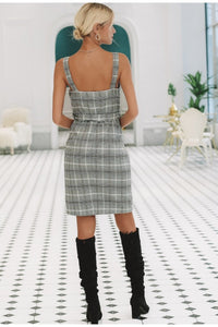 Plaid Strap Double Breasted Dress