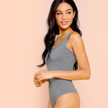 Charger l&#39;image dans la galerie, Grey Casual Sexy Heather Tank Solid Square Neck Mid Waist Skinny Bodysuit