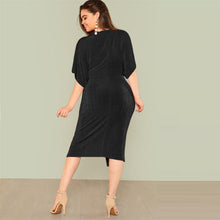 Charger l&#39;image dans la galerie, Black Twist Front Slit Batwing Dress