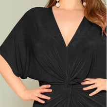 Charger l&#39;image dans la galerie, Black Twist Front Slit Batwing Dress