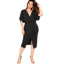 Charger l&#39;image dans la galerie, Black Twist Front Slit Batwing Dress