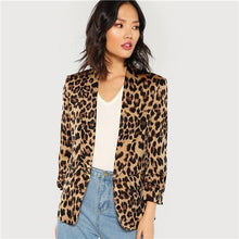 Charger l'image dans la galerie, Shawl Collar Gathered Sleeve Leopard Print Blazer