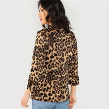 Charger l'image dans la galerie, Shawl Collar Gathered Sleeve Leopard Print Blazer
