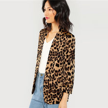 Charger l'image dans la galerie, Shawl Collar Gathered Sleeve Leopard Print Blazer