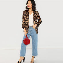 Charger l'image dans la galerie, Shawl Collar Gathered Sleeve Leopard Print Blazer