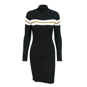 Knitted Stripe Turtleneck  Sweater Dress