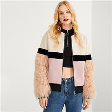 Load image into Gallery viewer, Multicolor Highstreet Faux Fur Sleeve Plaid Notched Coat