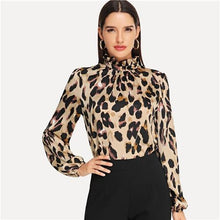 Load image into Gallery viewer, Mock Neck Leopard Print Frill Top