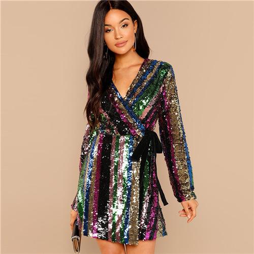 Wrap Sequin Shift Dress