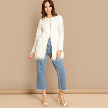 Cargar imagen en el visor de la galería, Solid Pearl Embellished Faux Fur Round Neck Jacket