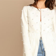 Cargar imagen en el visor de la galería, Solid Pearl Embellished Faux Fur Round Neck Jacket