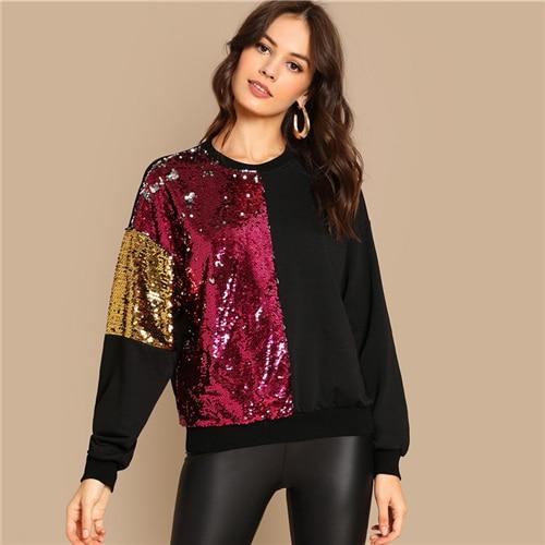 Color Block Sequin Sweat shirt