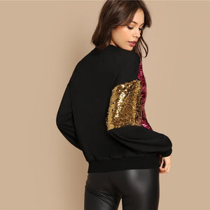 Color Block Sequin Sweat shirt