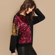 Load image into Gallery viewer, Color Block Sequin Sweat shirt