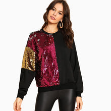 Load image into Gallery viewer, Color Block Sequin Sweat shirt