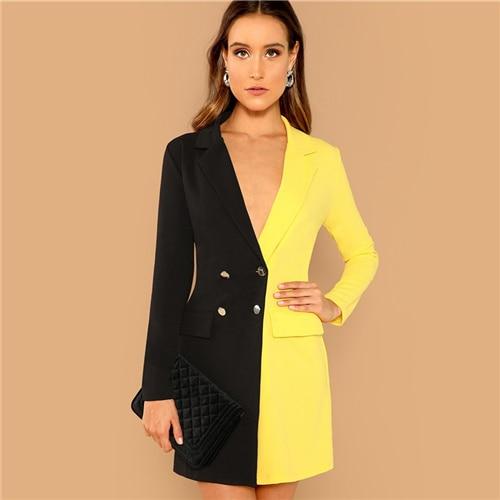 Two Tone Double Breasted Blazer Dress