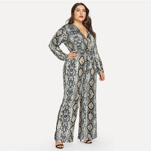 Self Tie Snake Print Casual Jumpsuit