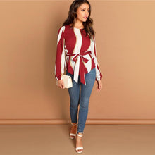 Charger l&#39;image dans la galerie, Burgundy Striped Print Top