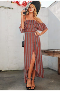 Off Shoulder Ruffles Split Dress