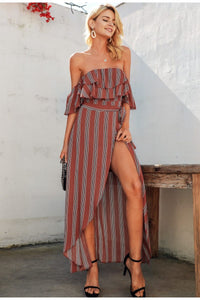 Off Shoulder Ruffles Split Dress