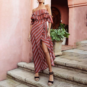 Off Shoulder Ruffles Split Dress