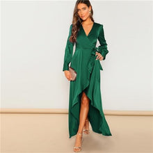 Charger l&#39;image dans la galerie, V-Neck Belted Wrap Asymmetric Party Maxi Dress