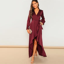 Charger l&#39;image dans la galerie, V-Neck Belted Wrap Asymmetric Party Maxi Dress